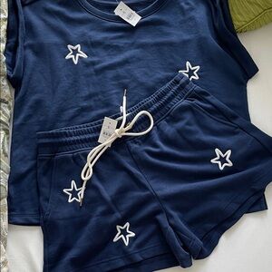 LOFT Lou Grey Set in Deep Blue with White Star Embroidery brand new set